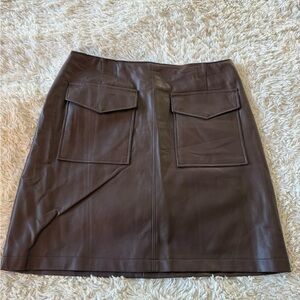 Dex Chocolate Brown Faux Leather Pocket Mini Skirt
